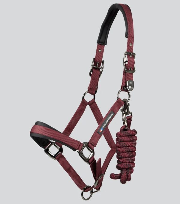 Premier Equine Corda Padded Head Collar with Lead Rope Burgundy