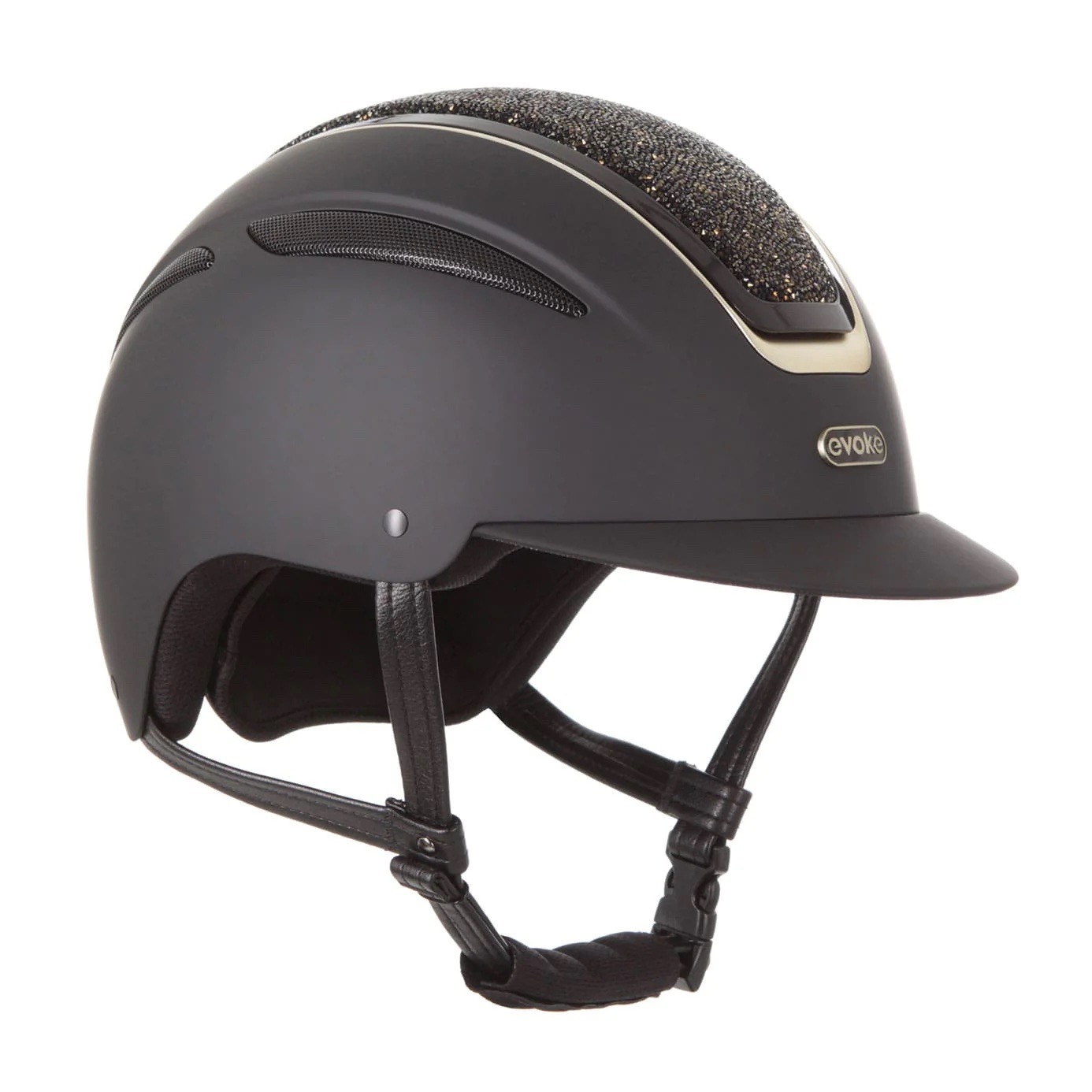 Evoke Callisto Classic Peak Riding Hat - Black/Gold Crystal