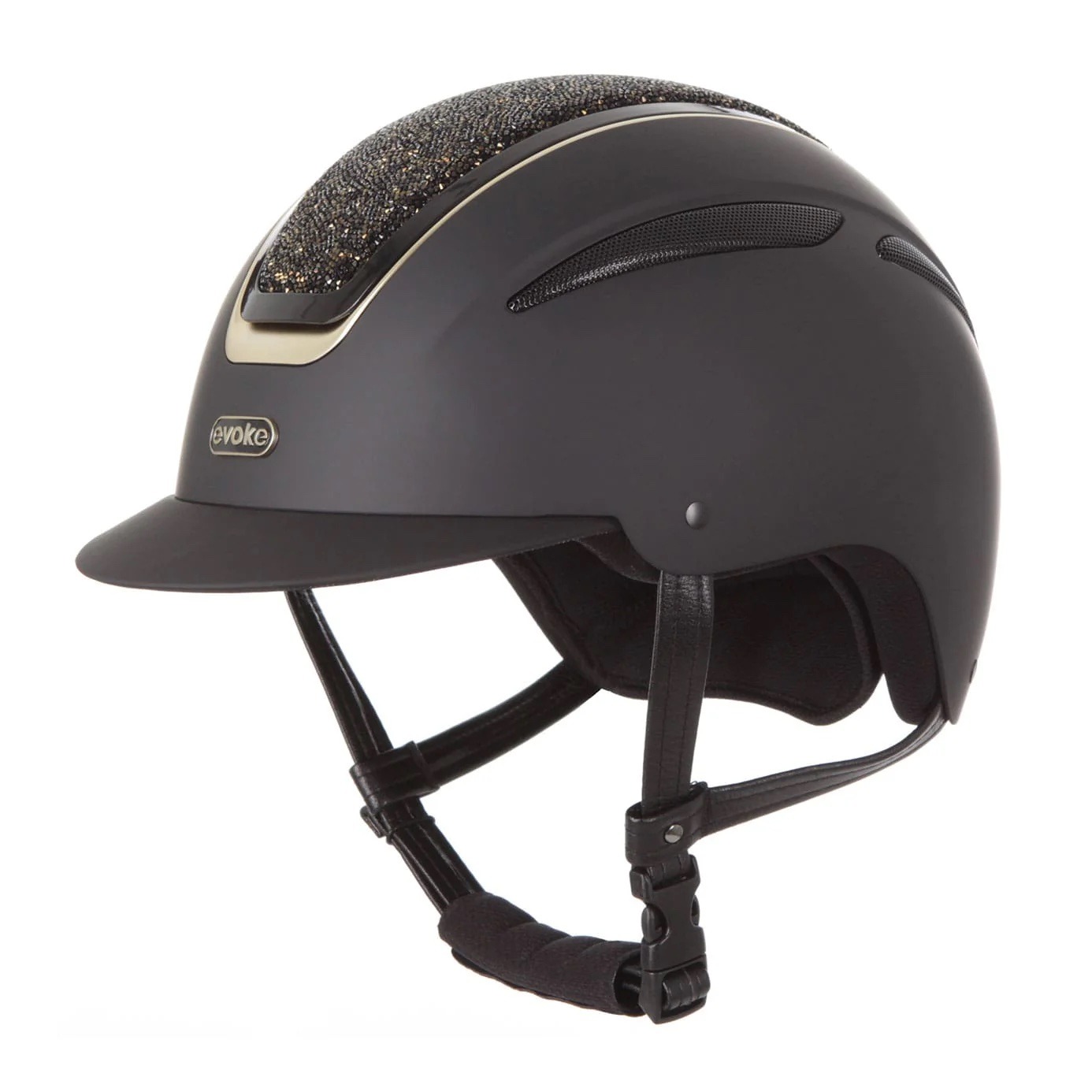 Evoke Callisto Classic Peak Riding Hat - Black/Gold Crystal - Image 3