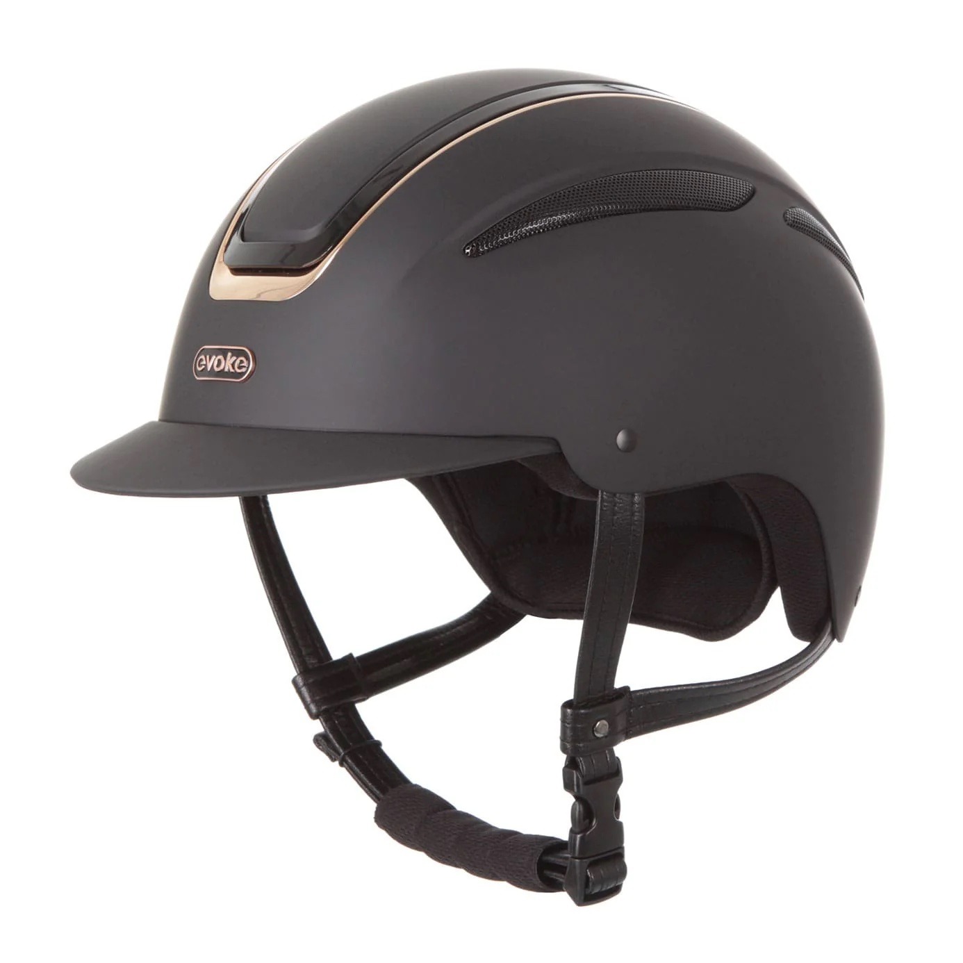 Evoke Callisto Classic Peak Riding Hat - Black/Rose Gold - Image 3
