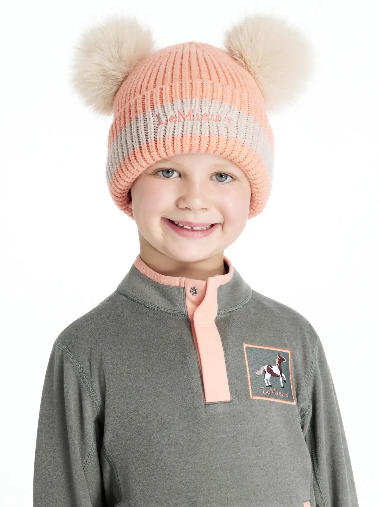 Lemieux Mini Double Pom Beanie Peach Punch - Image 2
