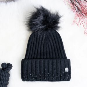 Black Glitter Pom Pom Hat
