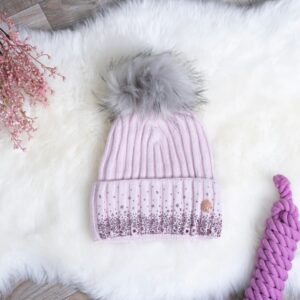 Pink & Grey Glitter Pom Pom Hat