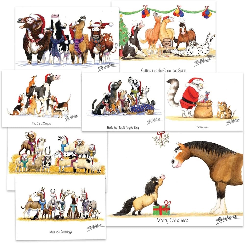 Horse, Hound and Farm Animal Christmas Cards Multipack of 8 by Alex Underdown