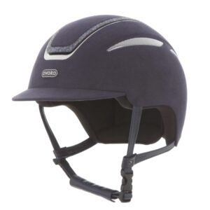 Evoke Callisto Classic Peak Riding Helmet in Cool Blue Suede/Blue Crystal Frame
