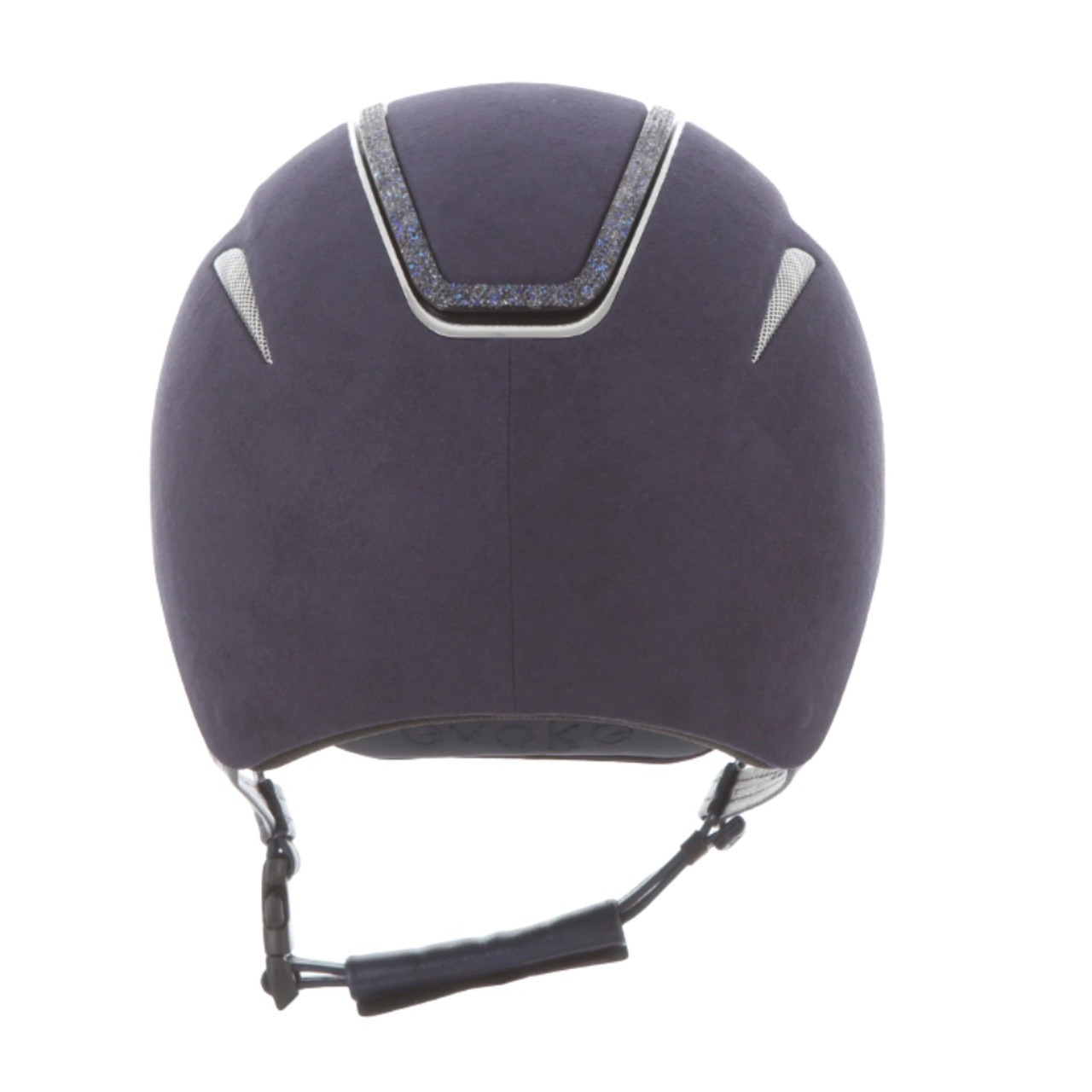 Evoke Callisto Classic Peak Riding Helmet in Cool Blue Suede/Blue Crystal Frame - Image 2