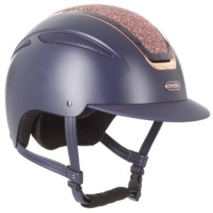 Evoke Callisto Classic Peak Riding Hat - Navy Rose Gold Crystal