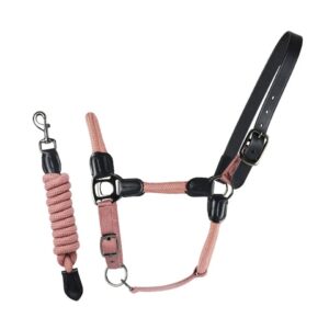 Cameo Dusky Pink Rope Leather Headcollar & Leadrope