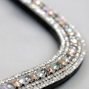 Bloomfields Browband - Silver & Champagne Crystal V Shape In Black Leather