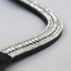 Bloomfields Browband - Silver Crystal V Shape In Brown Leather