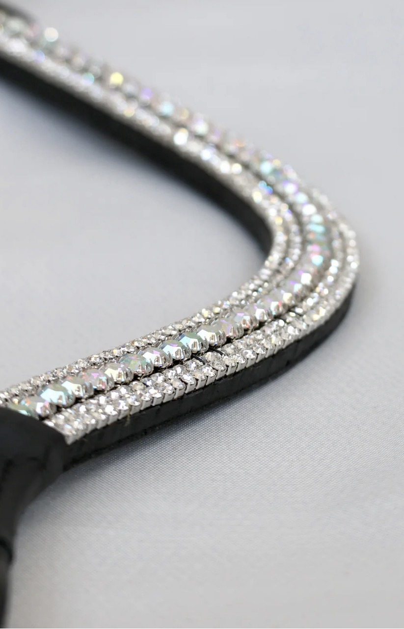 Bloomfields Browband - Silver Crystal V Shape In Brown Leather